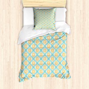 ABAKUHAUS viktorianisch Bettbezug Set für Einzelbetten, Thin Line Curlicue Damast, Milbensicher Allergiker geeignet mit Kissenbezug, 135 cm x 200 cm - 80 x 80 cm, Dunkler Seafoam Marigold