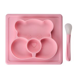 Baby Teller Silikon Kinderteller Rutschfest Unterteilt Tragbare Babyplatte Kleinkindplatte BPA-freie Kinder-Tischset Rosa