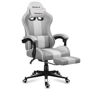 huzaro Force 4.7 | Gaming Stuhl Bürostuhl Computerstuhl PC Chair | 90-140° Neigungswinkel Kopfstütze Lendenkissen Fußstütze Stoff | Weiß