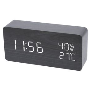 Wecker LED-Digitaler Wecker, Holz-LED-Uhr, Alarmwecker, Tischuhr, Dimmbare Helligkeit, 3 Alarme, ℃/Luftfeuchtigkeit, USB