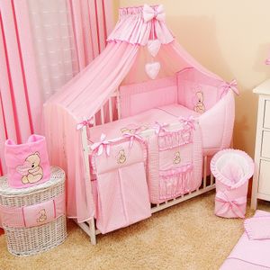 Baby Luxus Kinderbetten  120x60 Holz Gitterbett,Babybett,Kinderbettset Rosa Herz Komplett Set inklusive