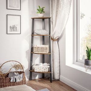 Mondeer Bücherregale Standregal Leiterregal Eckregal mit 4 Ebenen 45x 125 x 34 cm Schwarz-Braun