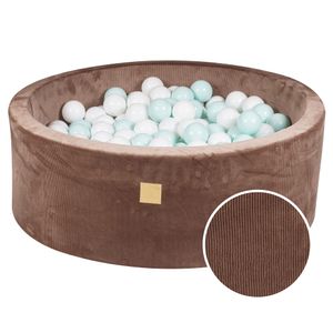 MeowBaby® Runder Ballpool mit Bällen 7 cm für ein Kind, 90x30 cm/200 Bälle, Cord-Cord-Velours, Schokolade: weiß/minze