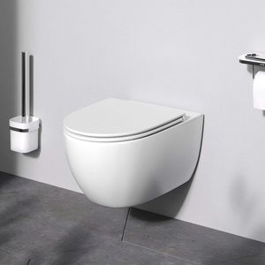 Spülrandloses WC mit Softclose Toilettensitz, Toilette für Gäste-WC, Hänge-WC C531700SC Bliss FlashClean aus Keramik, Wand-WC Weiß