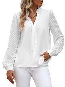 Damen Blusen Revers Neck Tunika Sommer Bluse Casual Boho Shirts Elegant T-Shirt Weiß,Größe Xl