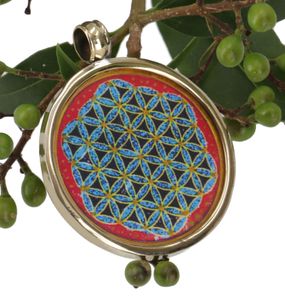 Indisches Amulett, Talisman, Medaillon - Flower of Life, Messing, Kettenanhänger, Amulette, Modeschmuck