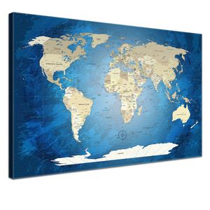 Leinwandbild - World Map Blueocean - 200 x 130 cm, , Deutsch