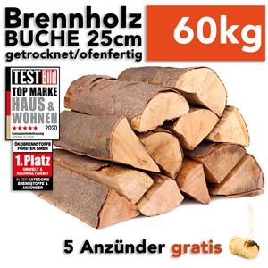 Brennholz Kaminholz Feuerholz Buche 60kg im Karton / 25cm Länge ofenfertig gesägt gespalten getrocknet (firewood beech / bois de chauffage hêtre) HOLZBRX