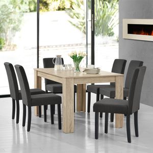 [en.casa] Jedálenský stôl (dub vápenatý) so 6 jedálenskými stoličkami v tmavosivej farbe - 140x90cm