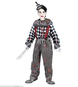 Kostüm Kinder Clown Halloween - Overall mit Kragen, Hosenträgern und Kopfbedeckung M - 140 cm