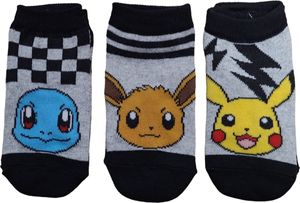 Pokemon - Sneaker-Socken 3 Paar - mit niedlichen Bildern von Pikachu, Squirtle und Evoli - Größe 23/26