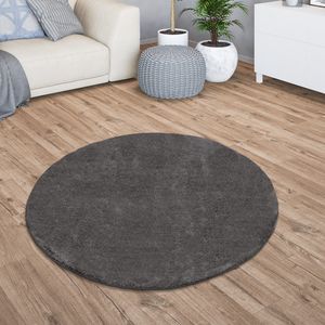 TT Home Teppich Wohnzimmer Kurzflor Anti-Rutsch Rückseite Einfarbiges Design Waschbar Größe 80 cm Rund