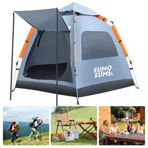Sumosuma Camping Pop up Zelt mit Tarp - Automatische Zelt 4 Personen - Familie Kuppelzelt Wasserdicht mit abnehmbares Regenverdeck, Dunkelgrau