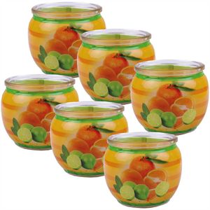 Duftkerzen Motiv 6er Pack im Glas, lange Brenndauer und angenehmer Duft ( Citrus Fruits )