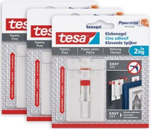 tesa Powerstrips Klebenagel (3 x 2 Stck.) für Tapeten & Putz - bis 2 kg