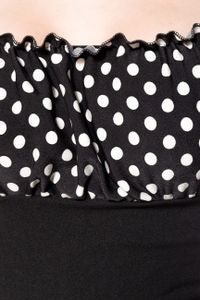 Belsira Damen Jersey-Top Retro-Bluse schulterfreie Bluse Oberteil, Größe:S, Farbe:schwarz/weiß/dots