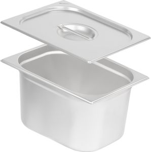 Nádoba na jídlo GN 1/2 s víkem, výška 200 mm, ohřívací nádoba z nerezové oceli, vhodná pro chafing dish