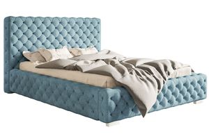 GRAINGOLD Glamour Bett 120x200 cm Agis - Doppelbett mit Lattenrost & Bettkasten - Polsterbett - Hellblau