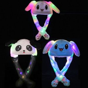 3er Wackelohrmütze mit LED und beweglichen Ohren Plüschkostüm für Kinder Erwachsene Tier Plüschtier Mütze (blau Hase + roter Panda + Weiß Hase)