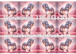 Einhorn pink glitzer - Tortenband essbar 6,5 cm hoch - 3 x 29,6 cm auf premium Fondantpapier