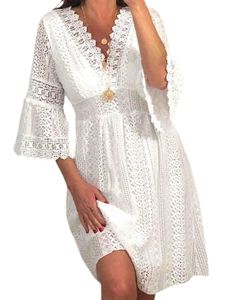 Damen Strandkleider Bikini Cover Up Kleider Sommerkleider Elegant Freizeitkleider Weiß,Größe S