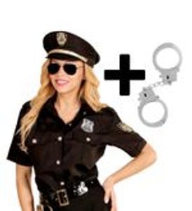 Damen Kostüm Police Officer Bluse + Mütze + Handschellen Cop Polizistin