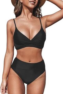 Damen-Bikini-Sets, zweiteiliger Badeanzug, hoch tailliert, V-Ausschnitt, Twist-Front, verstellbare Spaghettiträger, Badeanzug