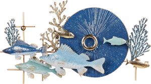BELIANI Wanddekoration Blau u. Gold Eisen Fische Meerestiere Kreis Einteilig Handgemacht Modern Wandobjekt Schlafzimmer Wohnzimmer Flur Küche Esszimmer