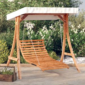 Espar Hollywoodschaukel mit Dach Massivholz Fichte mit Teak-Finish - FarbeCreme