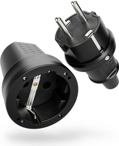 ABSINA Schutzkontakt Stecker & Kupplung - Gummi Schutzkontaktstecker & Kupplung 2-polig, 250V, 16A & 3,7kW & IP44 für Außenbereich