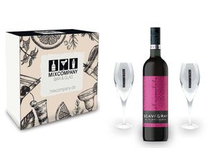 Scavi & Ray Giftbox Geschenkset - Scavi & Ray Al Cioccolata Rotwein Cuvèe 0,75l (10% Vol) + 2x Flöten (10cl) -[Enthält Sulfite]