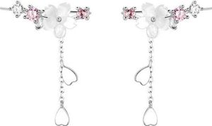 1 Paar Ohrstecker mit Muschel-Blumen-Kettenanhänger, eleganter Strass-Intarsien, baumelnde Ohrringe, Modeschmuck-Platin