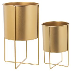 Satz Blumentöpfe Alexandra House Living Gold Metall Mit Unterstützung (2 Stücke)