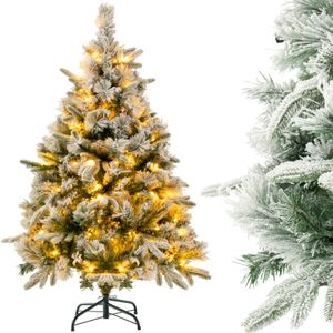 COSTWAY Künstlicher Weihnachtsbaum mit Schnee und Beleuchtung, 136 cm Tannenbaum mit 150 Warmweißen LED-Lichtern, 384 gemischten Zweigspitzen, Christbaum, Kunstbaum Weihnachten für Zuhause, Grün