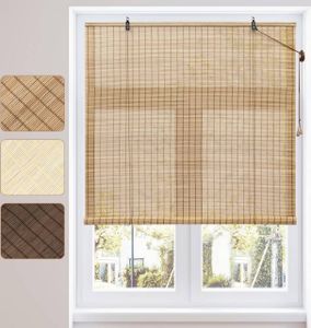 WOLTU Bambusrollo Sonnenschutz Sichtschutz, Seitenzugrollo Lichtfilter Belüftung, Braun, 60X220cm(BxH)