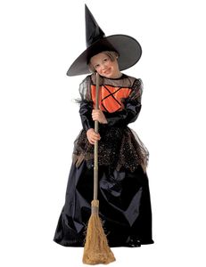 Elegantes Hexen-Kostüm für Kinder Halloweenkostüm schwarz-orange