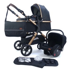 Pixini Kinderwagen Nelio 3in1 gold / schwarz (inkl. Autositz, Regenplane, Wickeltasche,...)