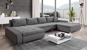 FURNIX Wohnlandschaft ELISABETTA  Couch Schlafsofa U-Form U-Sofa mit Schlaffunktion und Bettkasten GRAU MA 195+BE 01