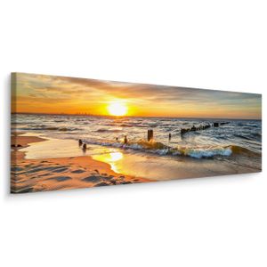 Muralo Panoramabild Canvas Sonnenuntergang Meer Strand Natur Landschaft 3D 145x45cm
