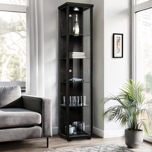 K-Möbel Glasvitrine stehend in Schwarz (176x37x33 cm) mit 4 höhenverstellbaren Glasböden & LED - Standvitrine - Vitrinenschrank - Sammlervitrine K-Möbel Glasvitrine stehend in Schwarz (176x37x33 cm) mit 4 höhenverstellbaren Glasböden & LED - Standvitrine - Vitrinenschrank - Sammlervitrine