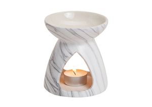 Duftlampe Relaxing aus Keramik, weiß marmoriert, für Teelichter, Körper mit Duftschale, ideal für Duft- Öle und Wachse, Maße: Länge x Tiefe x Höhe = 11 x 11 x 10 cm ideal als Geschenk oder Zuhause