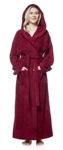 Bademantel Pandora für Damen mit Kapuze, extra lang, 100% Baumwolle, Farbe:Bordeaux, Größe:XL