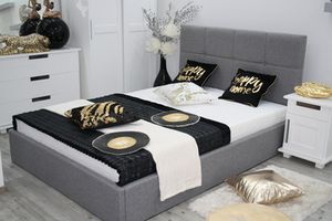Manželská čalouněná postel Megan 160x200, šedá, s úložným prostorem a roštem