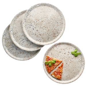 4x Pizzateller Stone Drops Ø33cm 4 Personen XL-Teller 3D Steinoptik Platte creme