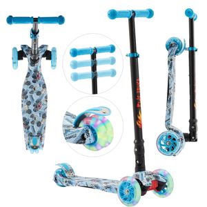 AREBOS Tretroller Kickscooter Cityroller Kinderroller, LED-Räder, klappbar, Blau
