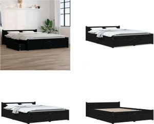 vidaXL Bett mit Schubladen Schwarz 135x190 cm - Bettrahmen - Bettgestell - Bett - Holzbett