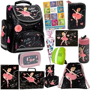 Schulranzen XXL Set 12er Ballerina Tänzerin Schulranzen ergonomischer Ranzen Zuckertüte Malunterlage Federmappe Turnbeutel Brotdose Trinkflasche Gummizugmappe Aufgabenheft für die Grundschule