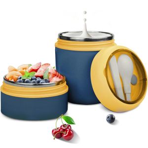 Thermobehälter mit Griff Löffel,710ml Edelstah Warmhaltebehälter für Essen,Lunchbox Speisebehälter(Blau)