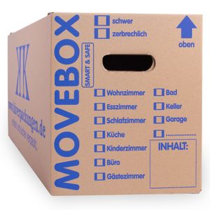 10 Umzugskartons Movebox Smart & Safe 2-wellig 25 kg belastbar Beschriftungsfeld Griffverstärkung