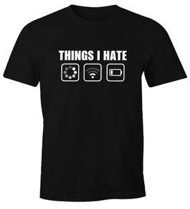 Herren T-Shirt Things I hate Icon WLAN kein Empfang Akku digital Fun-Shirt Spruch lustig Moonworks® schwarz XXL